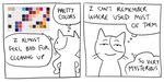 2_panel_comic ambiguous_gender anthro black_eyes black_text closed_smile color_swatch dialogue eyebrows inner_monologue mouth_closed raised_eyebrows smile solo standing text thinking thoughtful_expression whiskers flavia-elric domestic_cat felid feline felis mammal 2023 2:1 black_and_white comic digital_media_(artwork) english_text hi_res meme monochrome