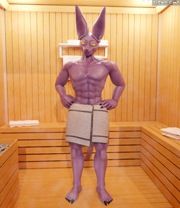 anthro bodily_fluids feet hairless looking_at_viewer male muscular muscular_male nails purple_body sauna sharp_nails smile smirk solo steam sweat tail toes towel okamical okamical_(modeler) dragon_ball dragon_ball_super beerus domestic_cat felid feline felis hairless_cat mammal sphynx_(cat) 3d_(artwork) absurd_res digital_media_(artwork) hi_res
