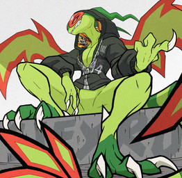 3_toes 4_fingers anthro anthrofied black_clothing black_hoodie black_topwear bottomless claws clothed clothing determined feet fingers green_body hoodie hoodie_only male markings pokemorph solo standing striped_markings striped_tail stripes tail tail_markings toes topwear topwear_only wings blitzdrachin conditional_dnp mythology nintendo pokemon dragon flygon generation_3_pokemon mythological_creature mythological_scalie pokemon_(species) scalie 2025