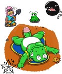 anthro crown genitals glans green_body hair headgear humor k.o. male nipples penis pink_hair simple_background slightly_chubby slightly_chubby_male spiral_eyes unconscious fafnir_stardust_(artist) link's_awakening mario_bros nintendo the_legend_of_zelda fan_character wart_(mario) amphibian chain_chomp frog koopa scalie digital_drawing_(artwork) digital_media_(artwork) hi_res