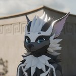 anthro black_body black_fur blue_eyes felix2710 fur garden happy light male outside pink_inner_ear smile solo standing sunlight vrchat_model white_body white_fur blender_cycles mythology dragon furred_dragon furred_scalie mythological_creature mythological_scalie scalie blender_(artwork) digital_media_(artwork)