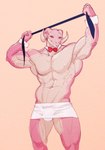 abs anthro bow_tie bulge clothed clothing makeup male muscular navel nipples pecs pink_body smile solo topless underwear falcon_mccooper mythology dragon mythological_creature mythological_scalie scalie hi_res