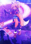 anthro choker electronics female group jewelry microphone necklace solo_focus stage text angrycaboose cabby_(angrycaboose) canid canine fox mammal absurd_res hi_res japanese_text translation_request