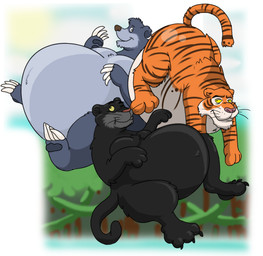 belly big_belly claws countershading feral fur group half-closed_eyes looking_at_another lying male melanistic narrowed_eyes nude obese obese_feral obese_male on_back on_front one_eye_closed overweight overweight_feral overweight_male raised_tail sitting slightly_chubby slightly_chubby_feral slightly_chubby_male smile tail toe_claws trio whiskers eggo21 the_jungle_book bagheera_(jungle_book) baloo shere_khan bear bengal_tiger felid leopard mammal pantherine sloth_bear tiger ursine 2011
