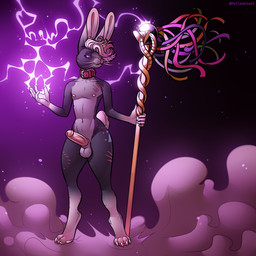 anthro balls big_ears collar erection femboy genitals glans humanoid_genitalia humanoid_penis magic_user nipples nude penis wide_hips pullaskiart jessi_bun lagomorph leporid mammal rabbit 1:1 hi_res