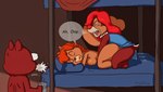 anthro breasts brown_body brown_fur clothed clothing container crossdressing cup eyes_closed female fur group hair male male/female orange_hair pink_nose sex shocked sleep_sex sleeping tan_body tan_fur text trio vylfgor chip_'n_dale_rescue_rangers disney chip_(disney) dale_(disney) tammy_squirrel chipmunk ground_squirrel mammal rodent sciurid tree_squirrel 2022 digital_media_(artwork) hi_res