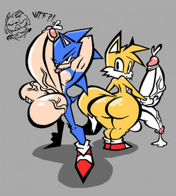 2_penises anthro autofellatio balls big_balls big_butt big_penis blue_body blue_fur bodily_fluids butt clothing dress female footwear fur genital_fluids genitals gloves group handwear huge_balls huge_penis licking looking_back male masturbation multi_genitalia multi_penis multi_tail oral oral_masturbation penile penile_masturbation penis penis_lick precum raised_arm sex shocked shoes tail tongue tongue_out trio vein veiny_balls veiny_penis yellow_body yellow_fur sabs sega sonic_the_hedgehog_(series) amy_rose miles_prower sonic_the_hedgehog canid canine eulipotyphlan fox hedgehog mammal hi_res