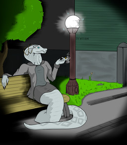 anthro apode breasts cigarette ear_piercing ear_ring female furgonomic_piercing furgonomics hoop_ear_ring jewelry legless non-mammal_breasts piercing raised_arm ring_piercing scales serpentine smoke_cloud snake_hood snake_hood_piercing solo ventral_scales white_body white_scales doublespace x-com fan_character tay_(thisisarealaccount) alien draconcopode humanoid naga reptile scalie snake viper_(x-com) hi_res