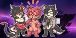 anthro blue_eyes formal_wear fur group horn male pillowpaper red_body red_eyes red_fur unknown_artist izanagi keow rivey_ravenheart canid canine canis chimera domestic_dog husky hybrid mammal nordic_sled_dog spitz hi_res