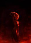 covering covering_self female headdress horn not_furry nude solo standing 12-tf demon humanoid red_theme