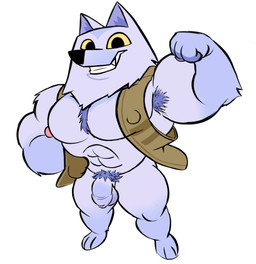 anthro armpit_hair balls body_hair bottomless chest_hair chibi clothed clothing flaccid flexing foreskin genitals humanoid_genitalia humanoid_penis male muscular muscular_arms nipples pecs penis pubes shortstack solo topwear topwear_only unretracted_foreskin vest vest_only kimseng(artist) angel_studios quokka's_wild_life_(series) david_(quokka's_wild_life) arctic_fox canid canine canis fox mammal true_fox hi_res
