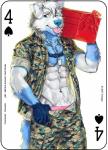 2017 anthro canid canine canis card card_template clothed clothing copyright_symbol digital_media_(artwork) dog_tags domestic_dog fonyaa four_of_spades fur holding_object looking_at_viewer male mammal marines military muscular muscular_anthro muscular_male pecs playing_card playing_card_template simple_background smile solo spades_(suit) standing suit_symbol symbol tongue tongue_out tools white_body white_fur