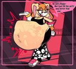 abdominal_bulge after_vore anthro belly big_belly breasts clothed clothing dialogue duo female female/female oral_vore same_size_vore speech_bubble text vore thebox0fpizza sega sonic_the_hedgehog_(series) rouge_the_bat vanilla_the_rabbit absurd_res english_text hi_res