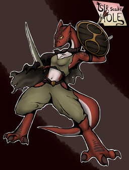 anthro female melee_weapon red_body red_scales scales shield solo sword weapon sir_scaliehole kobold reptile scalie