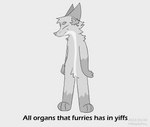 3_toes crotch_tuft eyebrows eyes_closed feet humor leaf male nude simple_background solo text toes tuft maplefox canid canine fox mammal 2022 absurd_res dated english_text hi_res meme monochrome