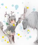 2018 abstract_background accessory adolescent ambiguous_gender animal_humanoid antler_grab antlers bell biped black_clothing black_eyes black_legwear blush bottomwear bow_(feature) bow_accessory bow_ribbon clothed clothing decorating deer deer_humanoid duo eye_contact female feral footwear fully_clothed fur fur_trim_(clothing) green_eyes grey_body grey_bottomwear grey_clothing grey_ears grey_fur grey_hair grey_horn grey_nose grey_skirt grey_topwear hair hair_accessory hair_bow hair_ribbon hatching_(art) heterochromia holding_object hooves horn humanoid iceeye_ena jacket japanese kemono_friends larger_ambiguous larger_feral legwear light_body light_skin looking_at_another mammal mammal_humanoid motion_lines new_world_deer new_world_deer_humanoid pleated_skirt pole ponytail quadruped raised_arm red_eyes reindeer reindeer_(kemono_friends) reindeer_humanoid ribbons shaded shadow shoes simple_background size_difference skirt smaller_female smaller_humanoid smile snout standing star tan_body tan_skin tights topwear white_background young