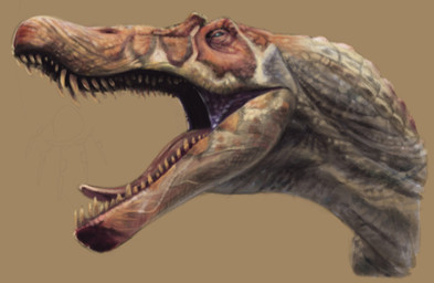 feral green_eyes long_muzzle long_tongue male multicolored_body solo teeth teeth_showing tongue deckarddragoon asset_87_(jurassic_park_3) dinosaur prehistoric_species reptile saurischian scalie spinosaurid spinosaurus theropod colored headshot_portrait hi_res portrait