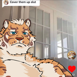 anthro breasts lux_lucern male selfie solo stripes nekojishi studio_klondike lin_hu felid mammal pantherine tiger 1:1 absurd_res hi_res meme