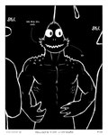 4_fingers algae anthro black_background black_body black_skin bleh border bumpy_skin dialogue fingers frown grunting hands_on_hips lure_(anatomy) male simple_background sharkinthepark anvil_(sharkinthepark) anglerfish fish marine monster sea_monster 2025 absurd_res comic greyscale hi_res monochrome