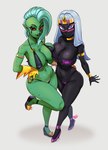 big_breasts bikini black_body breasts camel_toe clothed clothing duo female genitals gloves green_body green_hair hair handwear high_heels huge_breasts humanoid_genitalia humanoid_pointy_ears long_hair looking_at_viewer navel nipple_outline noseless not_furry purple_eyes pussy red_sclera skimpy standing swimwear two-piece_swimsuit white_hair wide_hips nagainosfw disney duck_dodgers wander_over_yonder lord_dominator queen_tyr'ahnee alien alien_humanoid humanoid martian 2024 absurd_res crossover hi_res