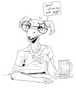 ambiguous_gender anthro beer_mug big_glasses bodily_fluids breasts bubble clothed clothing clothing_aside curled_horn drunk drunk_bubble emanata eyeshadow eyewear female glasses horn jewelry looking_at_viewer makeup narrowed_eyes necklace no_bra open_mouth saliva sharp_teeth shirt shirt_aside simple_background snout solo speech_bubble substance_intoxication teeth text topwear topwear_aside wearing_glasses deltav koda_(mr.chair) kobold scalie digital_drawing_(artwork) digital_media_(artwork) hi_res monochrome