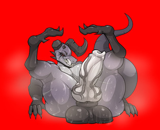 animal_genitalia animal_penis anthro balls big_balls big_breasts big_butt big_penis black_sclera black_veins bodily_fluids breasts broken_horn butt canine_genitalia canine_penis genitals gynomorph horn intersex knot knotted_penis musk penis red_eyes scar scars_all_over solo sweat sweatdrop thick_knot thick_thighs tongue white_tongue wide_hips ipskrimson fallout microsoft brynhilde_(rivetstheblue) deathclaw demon hybrid scalie absurd_res hi_res