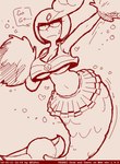 armor breasts cheerleader_outfit female headgear helmet midriff solo split_form tegaki_draw_and_tweet_(artwork) text underwater water fupoo megaman_(classic) splash_woman marine merfolk 2018 digital_media_(artwork) oekaki