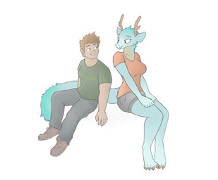 5_fingers anthro antlers blue_body blue_fur clothing duo female fingers footwear fur hanging_out happy horn looking_at_another male shirt shoes simple_background tail topwear white_background spacedimsum mythology dragon eastern_dragon human mammal mythological_creature mythological_scalie scalie 2020 digital_drawing_(artwork) digital_media_(artwork) hi_res