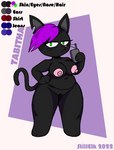 anthro areola bar_phone black_body black_fur breasts cellphone electronics female fur green_eyes hair nipples nude phone pink_nipples purple_hair slightly_chubby solo text stillelk62 tabitha_(stillelk62) domestic_cat felid feline felis mammal english_text