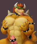 2_horns abs anthro blush bracelet collar countershading erection front_view genitals hair horn jewelry male muscular muscular_anthro muscular_male nipples pecs penis red_hair solo spiked_bracelet spiked_collar spikes teeth tongue tongue_out holyseven mario_bros nintendo bowser koopa reptile scalie 2020