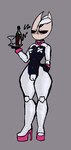 angry anthro black_body bottom_heavy breasts bunny_costume clothing costume female footwear genitals high_heels latex pasties platform_footwear platform_heels plump_labia pussy reverse_bunny_costume serving_tray shoes silly small_breasts solo white_latex wide_hips pomrotica pomxotic hollow_knight team_cherry hornet_(hollow_knight) arthropod sketch