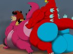 anthro balls big_balls big_butt butt duo female genitals highlights_(coloring) huge_balls huge_butt hyper hyper_butt male male/male muscular muscular_male overweight overweight_female overweight_male purple_body purple_skin red_body red_scales scales sex alythewolfcat mario_bros nintendo lambozilla yajima_kuzumi armadillo hybrid lizard mammal monster reptile scalie suid suina sus_(pig) wild_boar xenarthran hi_res