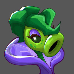 clothing eyelashes eyeshadow female green_body green_hair green_sclera grey_background hair leaf leaf_hair looking_at_viewer makeup not_furry plant plant_hair pseudo_hair purple_clothing purple_eyeshadow purple_topwear simple_background siphon_(anatomy) solo three-quarter_view topwear white_eyes glutoart electronic_arts plants_vs._zombies plants_vs._zombies_3 popcap_games echo_pea elemental_creature flora_fauna peashooter_(pvz) 1:1 2026 bust_portrait cel_shading colored digital_media_(artwork) hi_res portrait shaded