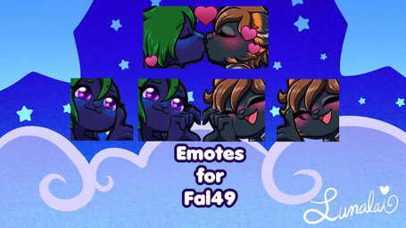 anthro black_body black_fur blush duo emote emoticon female fingers fur gesture green_hair hair hand_gesture heart_symbol male male/female orange_body orange_fur purple_body purple_eyes purple_fur simple_background smile sticker_pack text thumbs_up lunalaimoonglow galingway_(fal49) kith_ferrick_(fal49) canid canine canis fox hybrid lagomorph leporid mammal rabbit 16:9 artist_name colored digital_drawing_(artwork) digital_media_(artwork) english_description english_text hi_res shaded signature widescreen