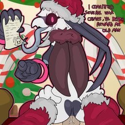 anal anal_penetration black_sclera breasts clothing female first_person_view floating_hands genitals gloves handwear holidays humanoid_genitalia humanoid_penis interspecies long_tongue looking_at_viewer male male/female nipples non-mammal_nipples penetration penis text tongue wings shizameakanzatsu christmas santa_claus yan_(shizameakanzatsu) arthropod blattodean cockroach demon insect 1:1 absurd_res english_text hi_res