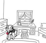 backpack desk earth_pony emerald_jewel_(colt_quest) equid equine fan_character feral ficficponyfic furniture hasbro horse jewelry male mammal my_little_pony necklace pony solo table window young young_feral young_male