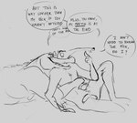 anthro dialogue duo flaccid genitals male male/male musclegut muscular penis size_difference text grivaire grivaire_(character) anteater crocodile crocodilian mammal pilosan reptile scalie xenarthran comic english_text hi_res monochrome