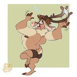 antlers armpit_hair body_hair butt clothing embarrassed eyewear glasses hooves horn jockstrap male muscular muscular_male neck_tuft solo toony tuft underwear rattykai raiz deer mammal new_world_deer reindeer 1:1 hi_res