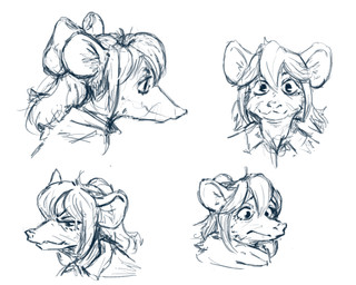 accessory angry anthro bow_ribbon cat_smile clothing collared_shirt female flesh_fang hair hair_accessory hair_bow hair_ribbon happy mouse_ears ribbons shirt short_hair side_view snout solo topwear pavanz poss_(pavanz) american_opossum mammal marsupial 5:4 blue_and_white hi_res monochrome sketch