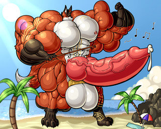 anthro ball_ring balls beach big_balls big_muscles big_penis flexing genitals huge_balls huge_muscles huge_penis hyper hyper_balls hyper_genitalia hyper_muscles hyper_penis male muscular muscular_male outside penis solo vein veiny_penis zerozero canid canine fox mammal hi_res