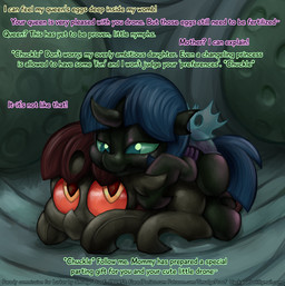 after_transformation corruption duo female grotesque text young smudge_proof friendship_is_magic hasbro my_little_pony apple_bloom_(mlp) twilight_sparkle_(mlp) arthropod changeling_(mlp) comic english_text hi_res
