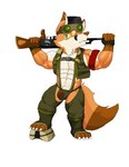 army_uniform barazoku gun male military ranged_weapon soldier warrior weapon akat/starfox akat canid canine fox mammal hi_res