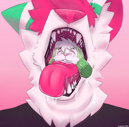 anthro bodily_fluids dripping duo male male/male mouth_shot open_mouth oral_vore saliva saliva_drip saliva_string struggling vore caster_wolfo caster_(caster_wolfo) tay_(tay_ze_bunneh) tay_ze_bunneh canid canine canis lagomorph leporid mammal rabbit wolf 2026 digital_media_(artwork) hi_res