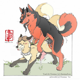 2_tails anal anal_penetration animal_genitalia animal_penis balls black_penis black_tongue blush blush_lines bodily_fluids breath butt canine_genitalia canine_penis cum cum_in_ass cum_inside cum_on_butt cum_on_ground cum_on_penis doggystyle drooling duo erection feral feral_on_feral feral_penetrated feral_penetrating feral_penetrating_feral from_behind_position genital_fluids genitals grass hair horn humping jewelry knot knotted_penis male male/male male_penetrated male_penetrating male_penetrating_male mounting multi_tail necklace on_grass on_ground panting penetration penile penile_penetration penis plant ponytail red_eyes saliva sex simple_background size_difference size_play smaller_penetrated tail text tongue tongue_out fennec_(artist) fennec_(character) yurii canid canine canis demon domestic_dog fox husky mammal nordic_sled_dog spitz digital_media_(artwork) english_text