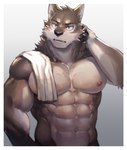 abs anthro barazoku fur male muscular muscular_anthro muscular_male nipples pecs solo neumokun canid canine mammal 2021 absurd_res hi_res