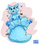 anthro big_grin big_tail blue_body blue_nipples blue_pussy blue_skin female genitals handles_on_hips heart_eyes heart_symbol huge_tail nipples pool_toy pussy smile solo squeaking tail conditional_dnp lustylamb animate_inanimate 2023 absurd_res hi_res