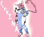 anthro big_breasts big_ears black_clothing blue_clothing breasts clothing eyewear female fur glasses hair multicolored_clothing pink_body pink_fur pink_hair pink_tail smile solo tail white_clothing wide_hips yellow_clothing succubusbnny wildstar felid feline mammal digital_media_(artwork)