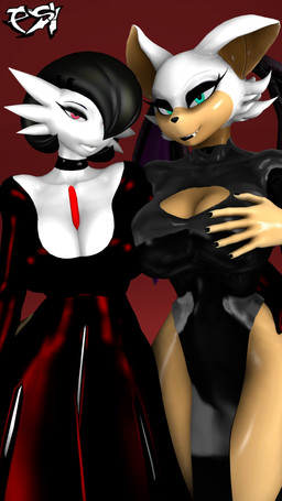 alternative_fashion anthro big_breasts black_choker black_clothing black_dress black_fingernails black_jewelry black_latex black_lipstick black_nails black_necklace breasts choker cleavage cleavage_cutout clothed clothed_anthro clothed_female clothed_humanoid clothing colored_nails cutout dress duo female fingernails goth hair jewelry latex latex_choker latex_clothing latex_dress lipstick looking_at_viewer makeup nails necklace no_underwear red_eyes teal_eyes white_body white_hair wings psikokinetic warfaremachine_(modeler) nintendo pokemon sega sonic_the_hedgehog_(series) asura_(psikokinetic) rouge_the_bat bat gardevoir generation_3_pokemon humanoid mammal pokemon_(species) 2024 3d_(artwork) 4k 9:16 absurd_res digital_media_(artwork) hi_res source_filmmaker_(artwork)