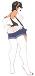 anthro big_butt bottomwear breasts butt clothed clothing ear_piercing female looking_at_viewer looking_back looking_back_at_viewer nipples piercing shorts shorts_only solo topless reina. canid canine canis domestic_dog mammal 2023 hi_res