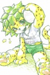 anthro ball green_eyes green_hair hair holding_ball holding_object male mascot soccer soccer_ball solo sport tail young young_anthro young_male kiw zakumi felid leopard mammal pantherine 2008